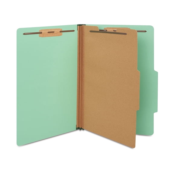 Staples Pressboard Classification Folder 1-Divider 1.75" Expansion Legal Size Light Green 40/Carton