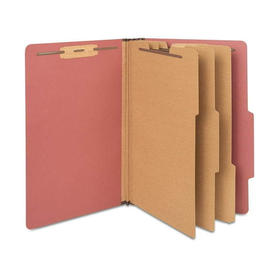 Staples Pressboard Classification Folder 3-Dividers 3.5" Expansion Legal Size Brick Red 40/Carton