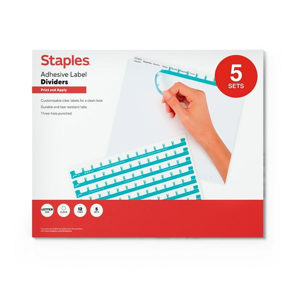 Staples Print & Apply Label Dividers White 12-Tabs 5 Sets (ST63055)