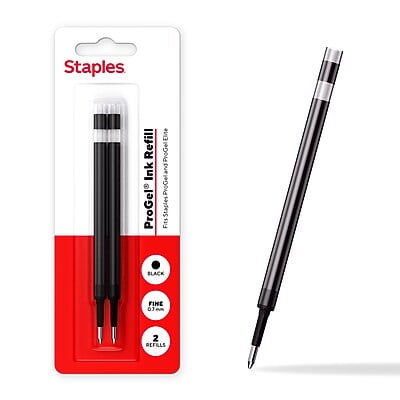 Staples ProGel Gel-Ink Pen Refill, Fine Point, Black Ink, 2/Pack (ST63292)