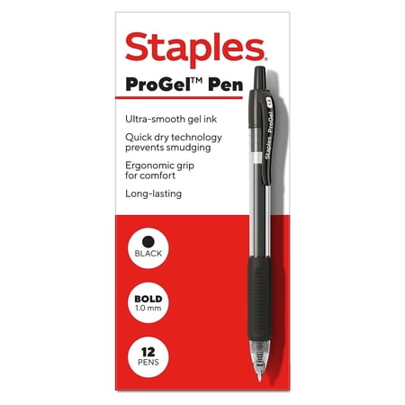 Staples ProGel Retractable Gel Pen Bold Point 1.0mm Black Ink Dozen (ST62589)