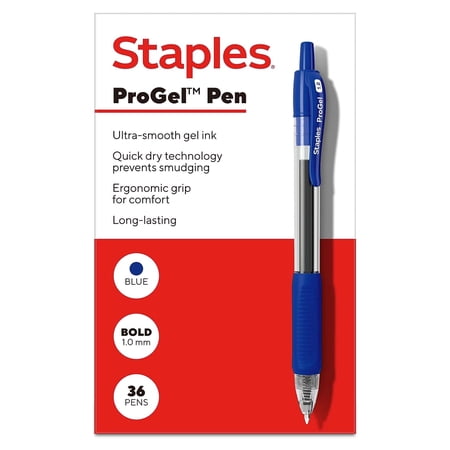 Staples ProGel Retractable Gel Pen Bold Point 1.0mm Blue Ink 36 Pack (ST62587)