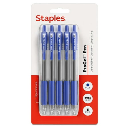 Staples ProGel Retractable Gel Pen Bold Point 1.0mm Blue Ink 5/Pack (ST63011)
