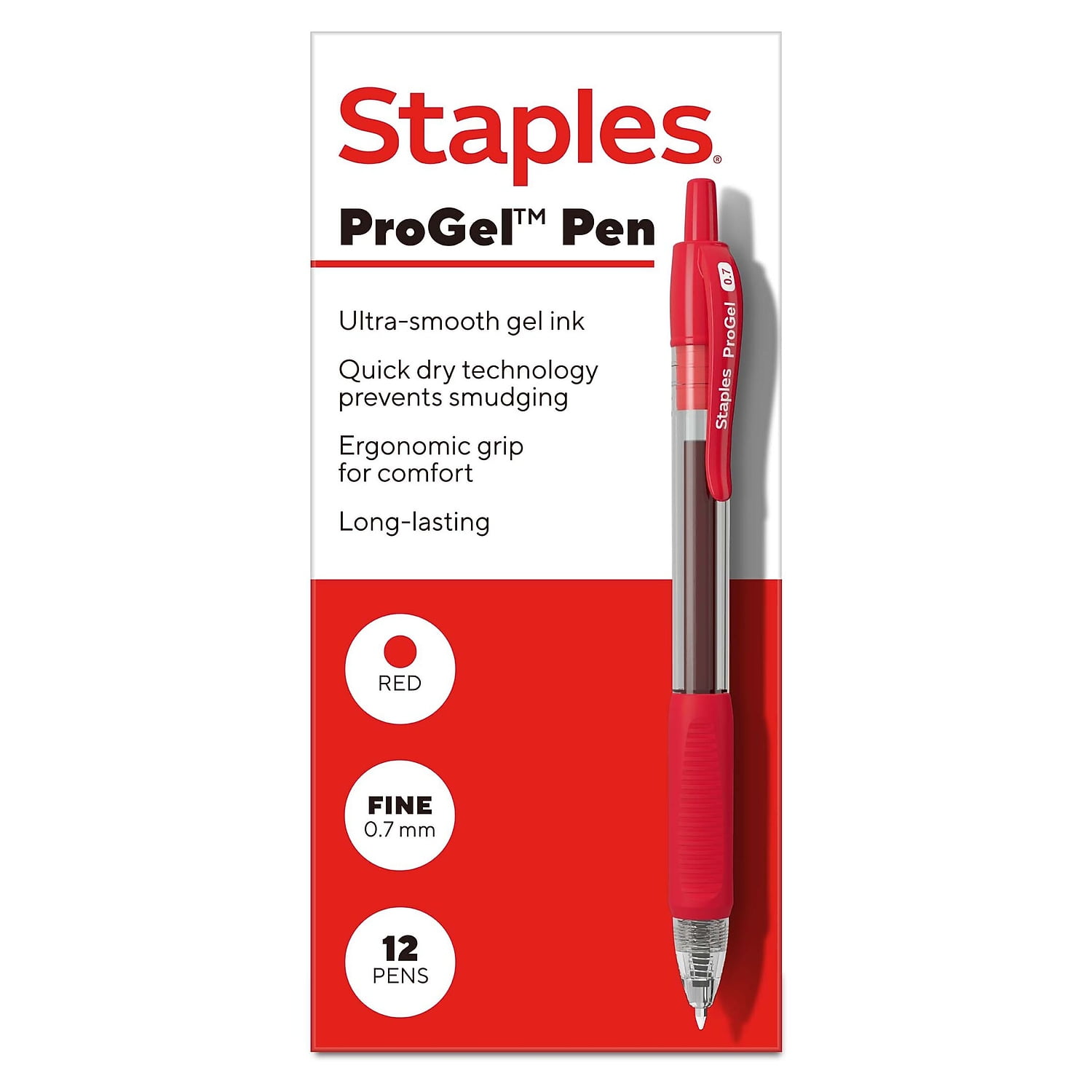 Staples ProGel Retractable Gel Pen Fine Point 0.7mm Blue Ink 5