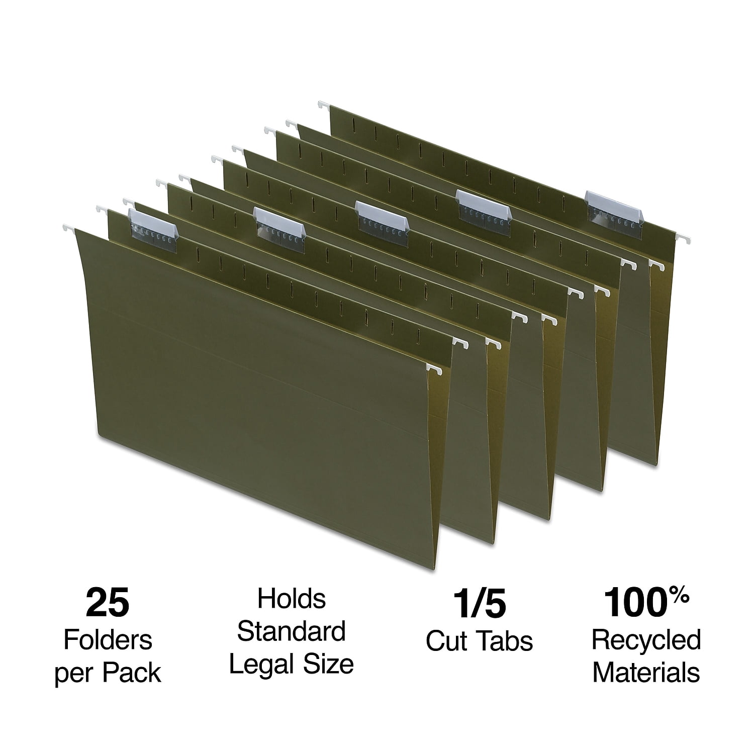 Staples ECO-ID Hanging File Folder 5-Tab Legal Size Standard Green 50/Carton ST116830/1168VS