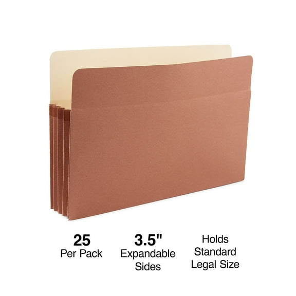 Staples Recycled Reinforced File Pocket 3 1/2" Expansion Legal Size Brown 50/Carton ST418319-CCVS