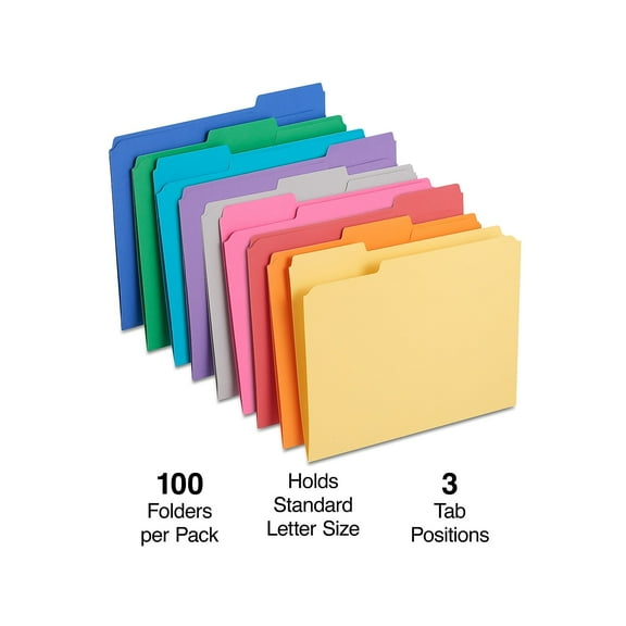 Staples Reinforced File Folder 1/3 Cut Letter Size Assorted Colors 200/Carton ST508994-CCVS