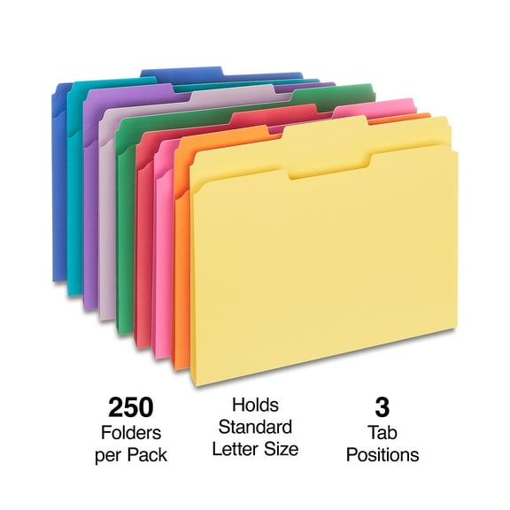 Staples Reinforced File Folder 1/3 Cut Letter Size Assorted Colors 500/Carton ST576937-CCVS