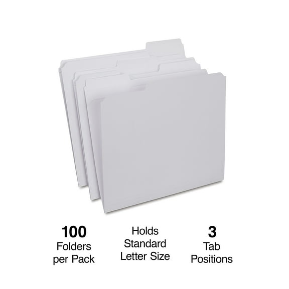 Staples Reinforced File Folder 3-Tab Letter Size White 200/Carton ST508986-CCVS