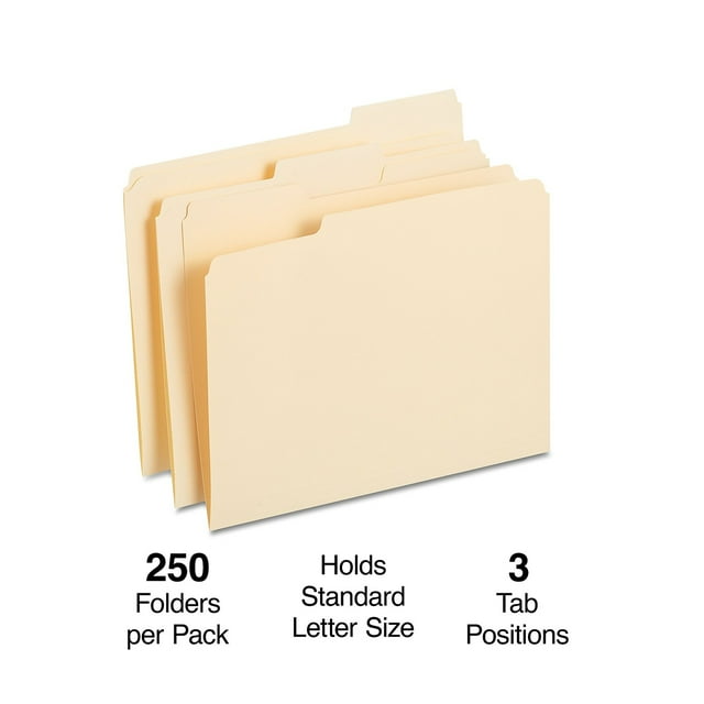Staples Reinforced File Folders 1/3 Cut Letter Size Manila 500/Carton