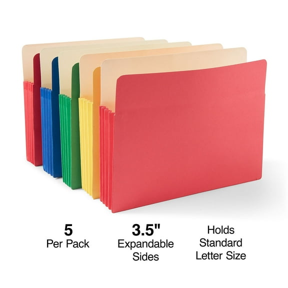 Staples Reinforced File Pocket Letter Size Assorted Colors 15/Carton ST227132-CCVS