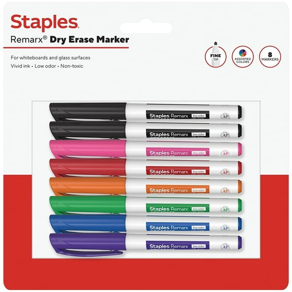 Staples Remarx Dry Erase Marker Fine Tip Assorted 8/Pack (ST62934)
