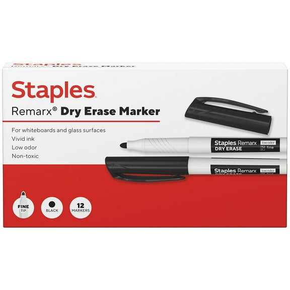 Staples Remarx Dry Erase Marker Fine Tip Black 12/Pack (ST62932)