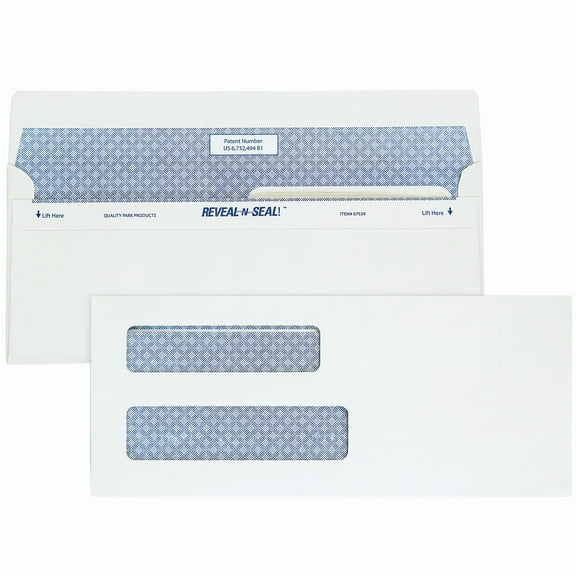 Staples Reveal-N-Seal Security Tinted #8-5/8 Double Window Envelopes 3 5/8" x 8 5/8" White 500/Box