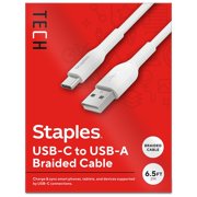 Staples TECH USB-C to USB-A Charging Cable 6.5 ft. White ST62338