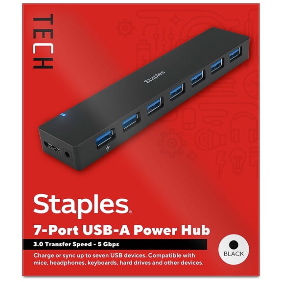 Staples TECH 7-Port USB 3.0 Hub Black (ST62371)