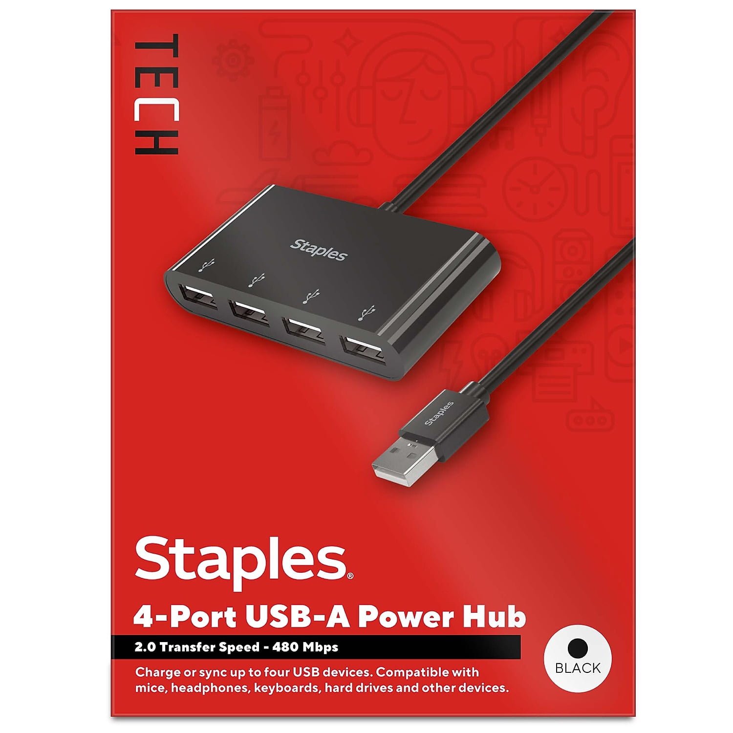 Staples TECH 4-Port USB 2.0 Hub Black (ST62379)