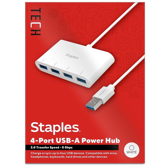 Staples TECH 4-Port USB 3.0 Hub White (ST62380)