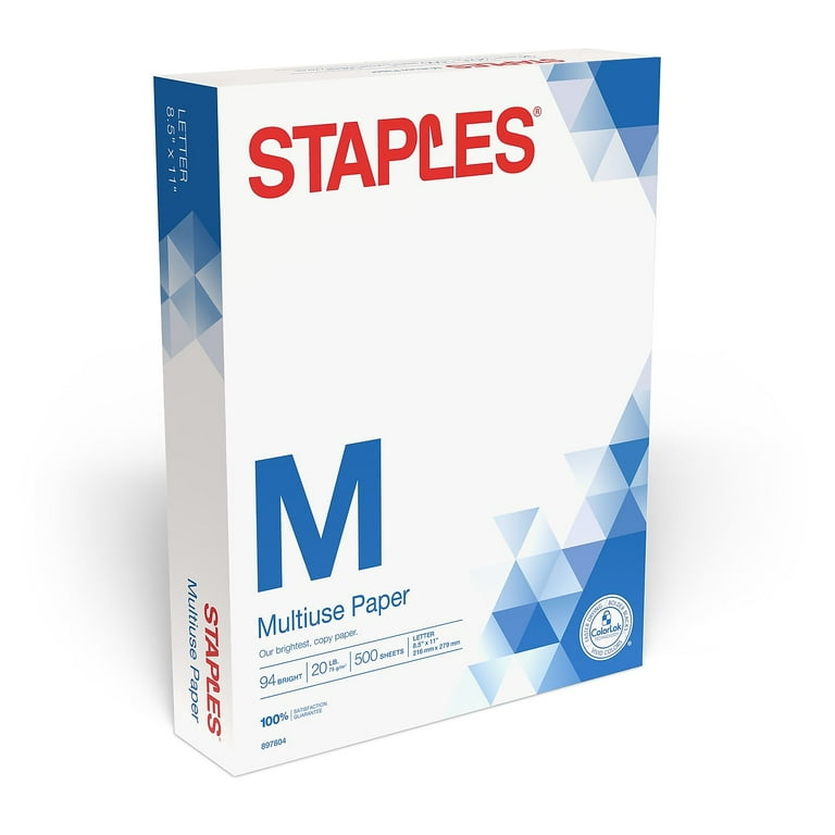 Staples Select 8.5 x 11 Copy Paper 20 lbs. 94 Brightness 500 Ream 20471 MOP8511RM Walmart