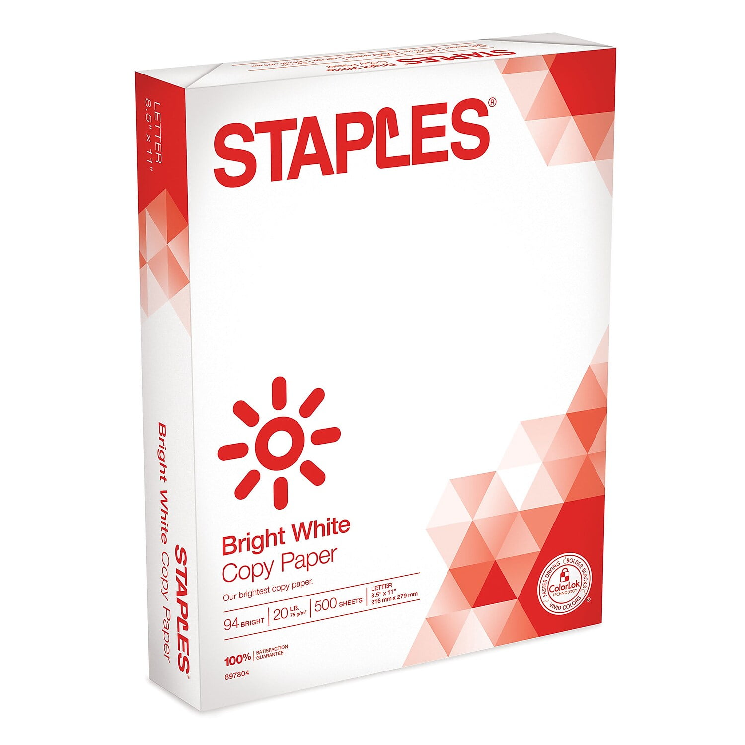 Staples Brights Multipurpose Paper, 24 lbs., 8.5 x 11, Red, 500/Ream  (20104)