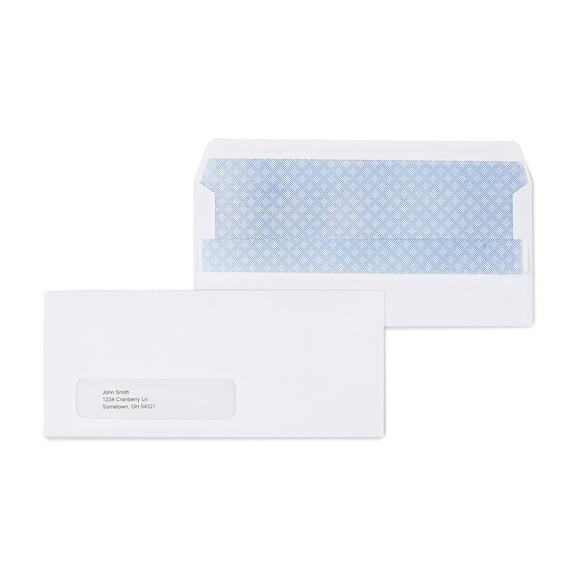 Staples Self Seal Security Tinted #10 Window Envelope 4 1/8" x 9 1/2" White Wove 1000/Carton