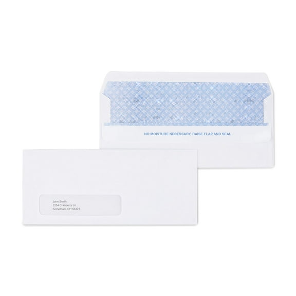 Staples Self Seal Security Tinted Bus.Envelope 4 1/8" x 9 1/2" White 500/BX 511290