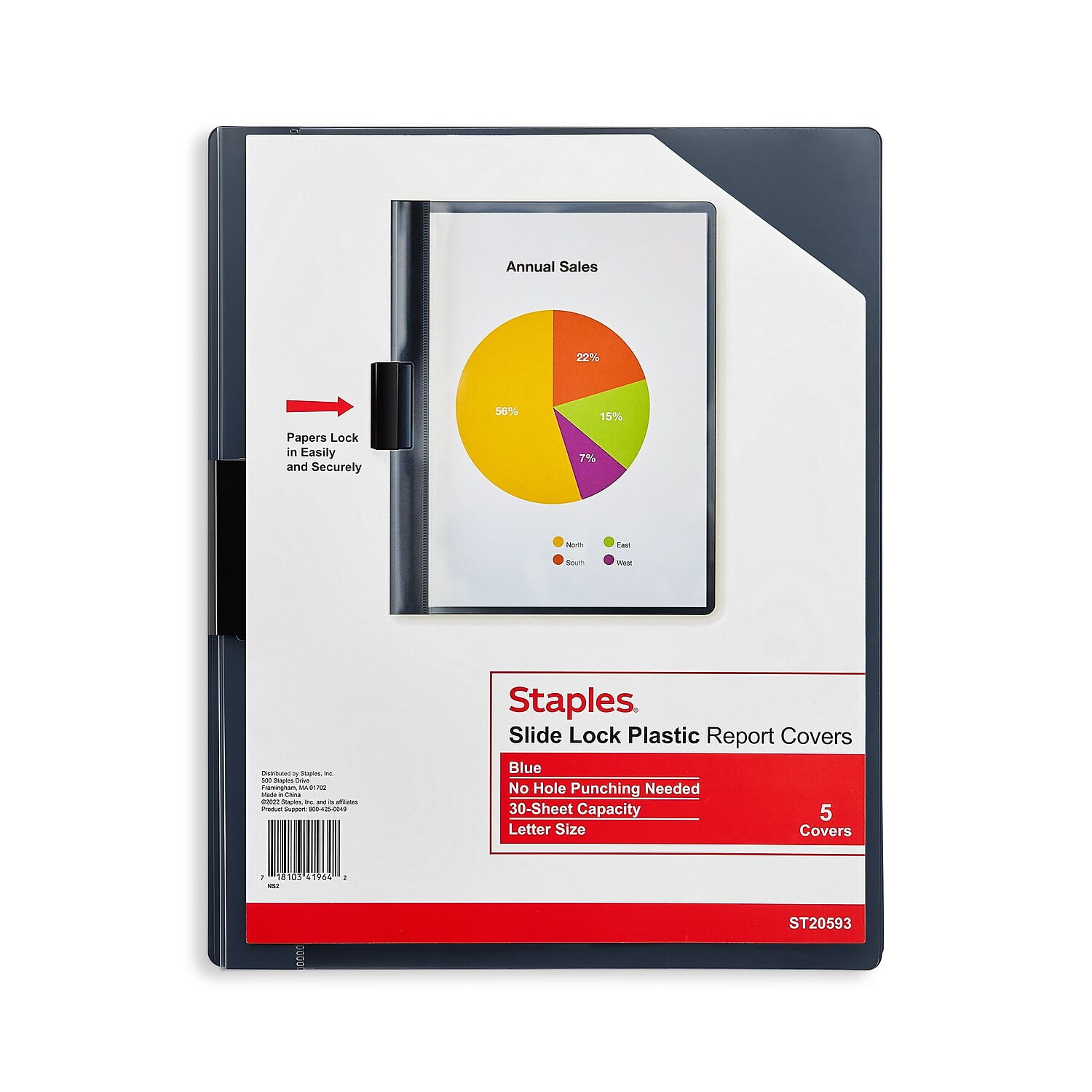 Staples Slide Locking Report Covers Letter Blue 5/Pack (20593) 919873