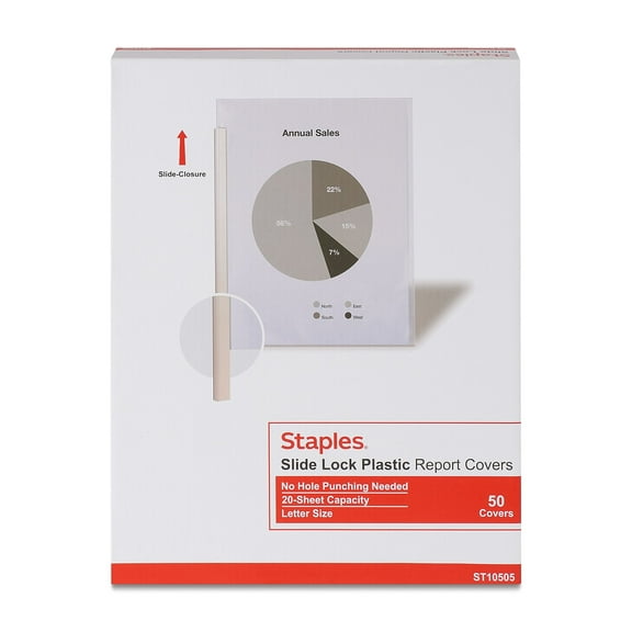 Staples Slide Locking Report Covers Letter Size Clear 100/Carton ST10505-CCVS