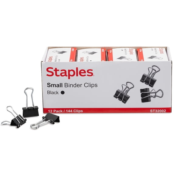 Staples Small Metal Binder Clips Bulk PK Black 3/4" Size with 3/8" Capacity 480114
