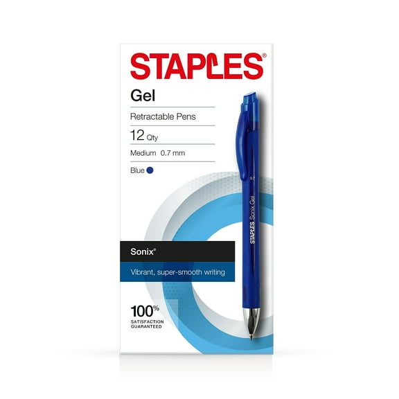 Staples Sonix Retractable Gel-Ink Pens Medium Point Blue Dozen (13563-CC) 651256