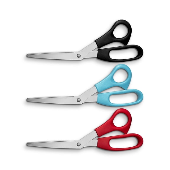 Staples Stainless Steel General Purpose Scissors Pointed Tip Assorted Colors 3/Pack (52748)
