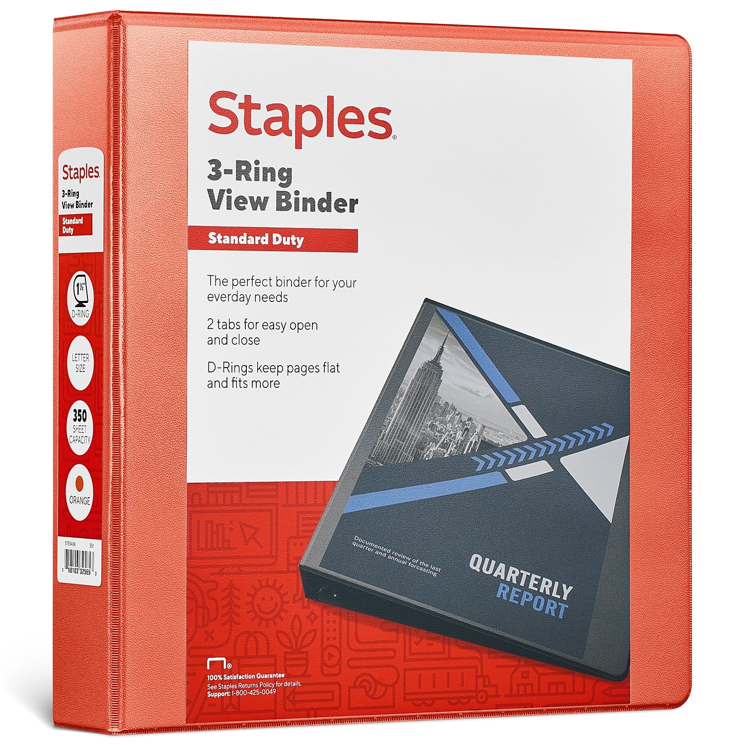 Staples Standard 1.5 Inch 3-Ring View Binder, Orange