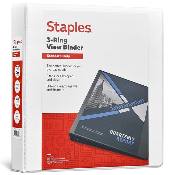 Staples Standard 1 1/2" 3-Ring View Binder White (26438-CC) 55409/26438