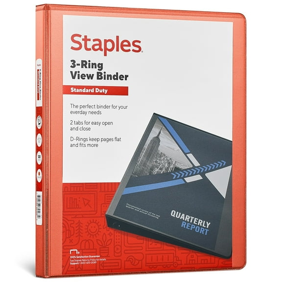 Staples Standard 1/2" 3-Ring View Binder Orange (26430-CC) 82617