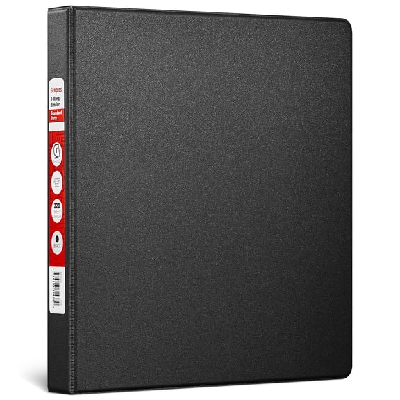 Staples Standard 1" 3-Ring Non-View Binder Black (26407-CC) 55355/26407