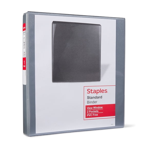 Staples Standard 1" 3-Ring View Binder Grey (58652) 53101