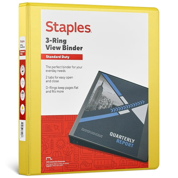 Staples Standard 1 3-Ring View Binder Yellow 58653