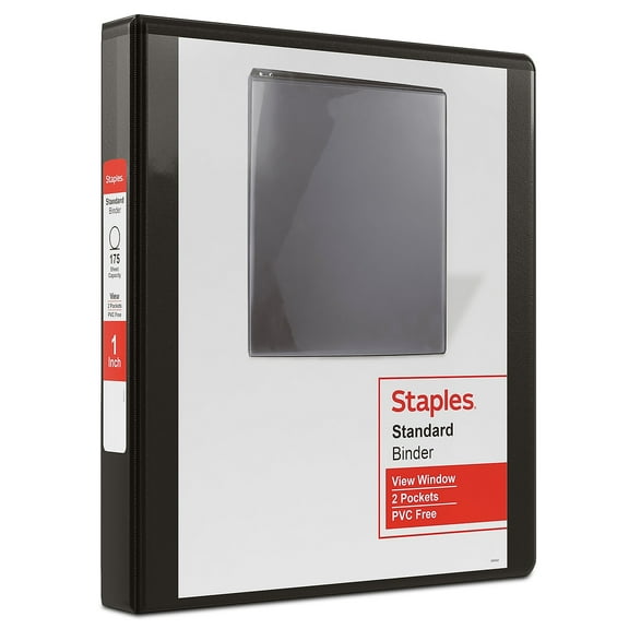 Staples Standard 1" 3-Ring View Binders Black 12/Carton (26431CT) 55395CT/26431CT