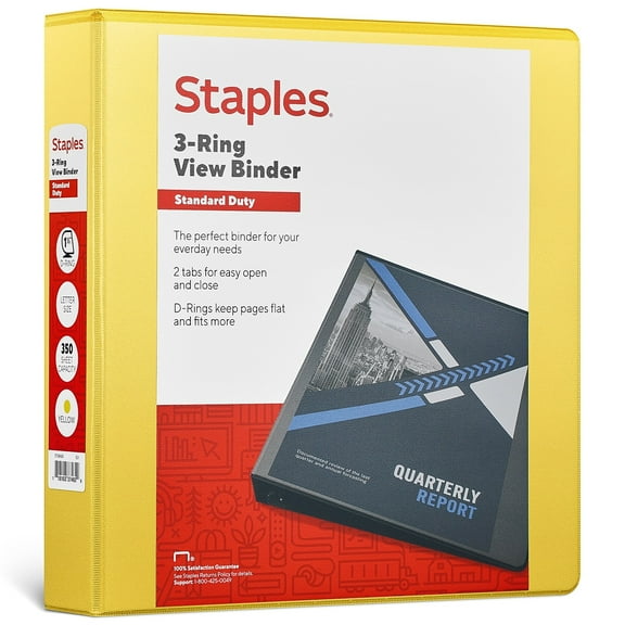 Staples Standard 1.5 3-Ring View Binder Yellow 58685