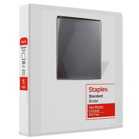 Staples Standard 1.5" 3-Ring View Binders White 12/Carton (26438CT) 55409CT/26438CT