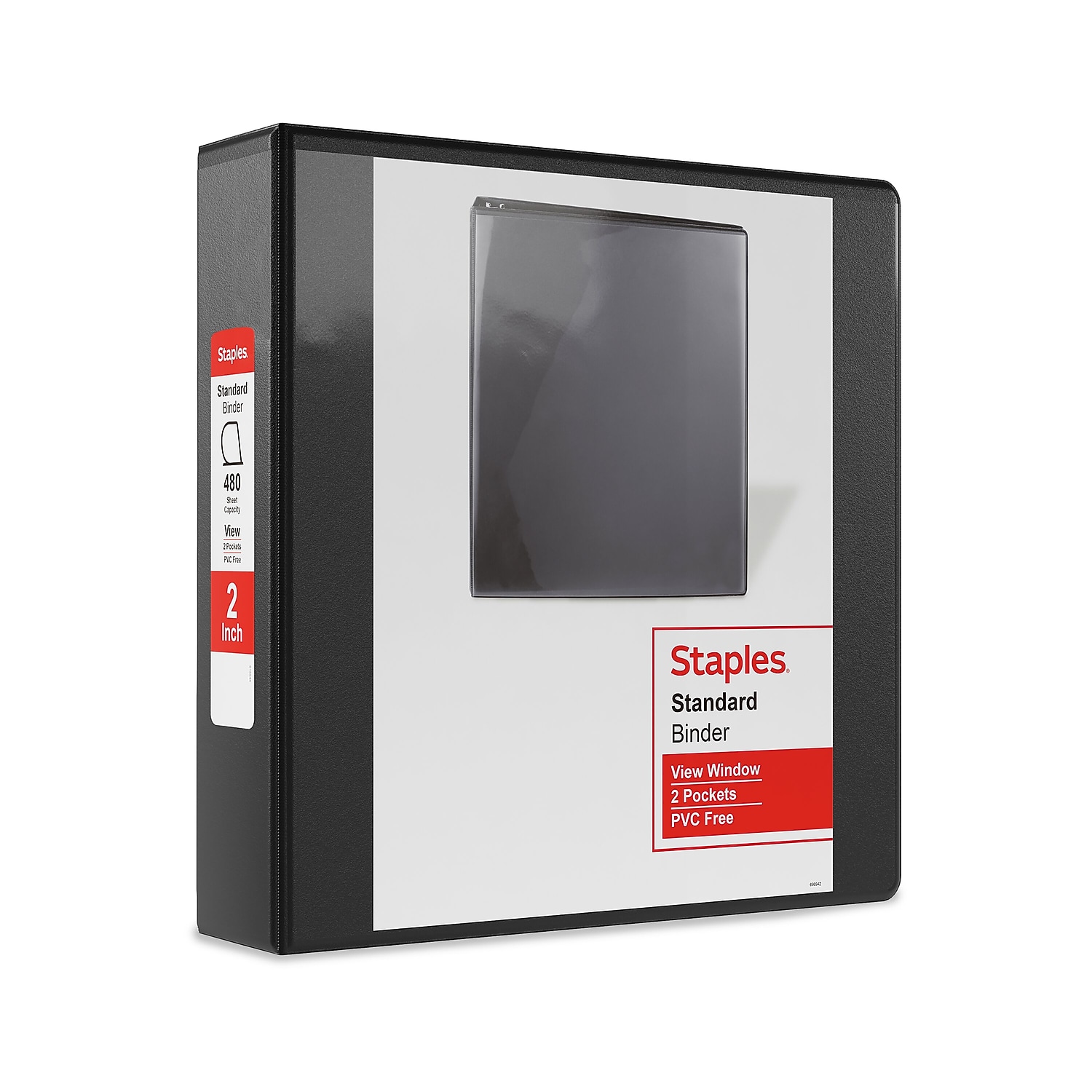 Staples Standard 2" 3-Ring View Binders Black 6/Carton (26443CT) 55400CT/26443CT