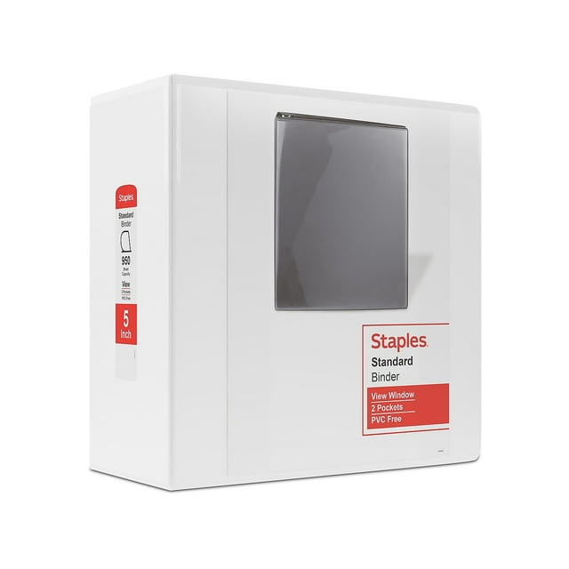 Staples Large Cover Standard 5Inch D 3Ring View Binder White (26360