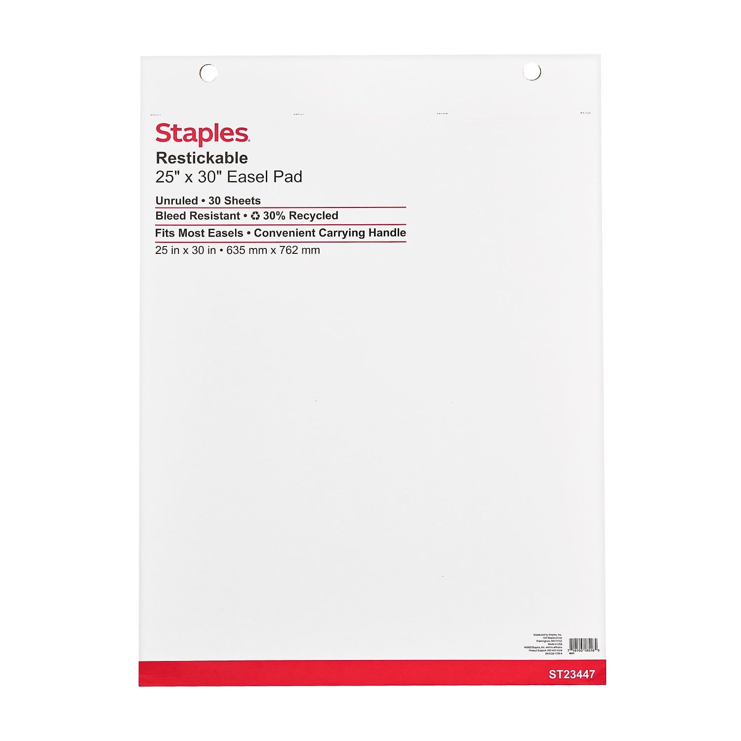 Staples Stickies Easel Pads 25 x 30 White 30 Sheets/Pad 2 Pads/CT 958103