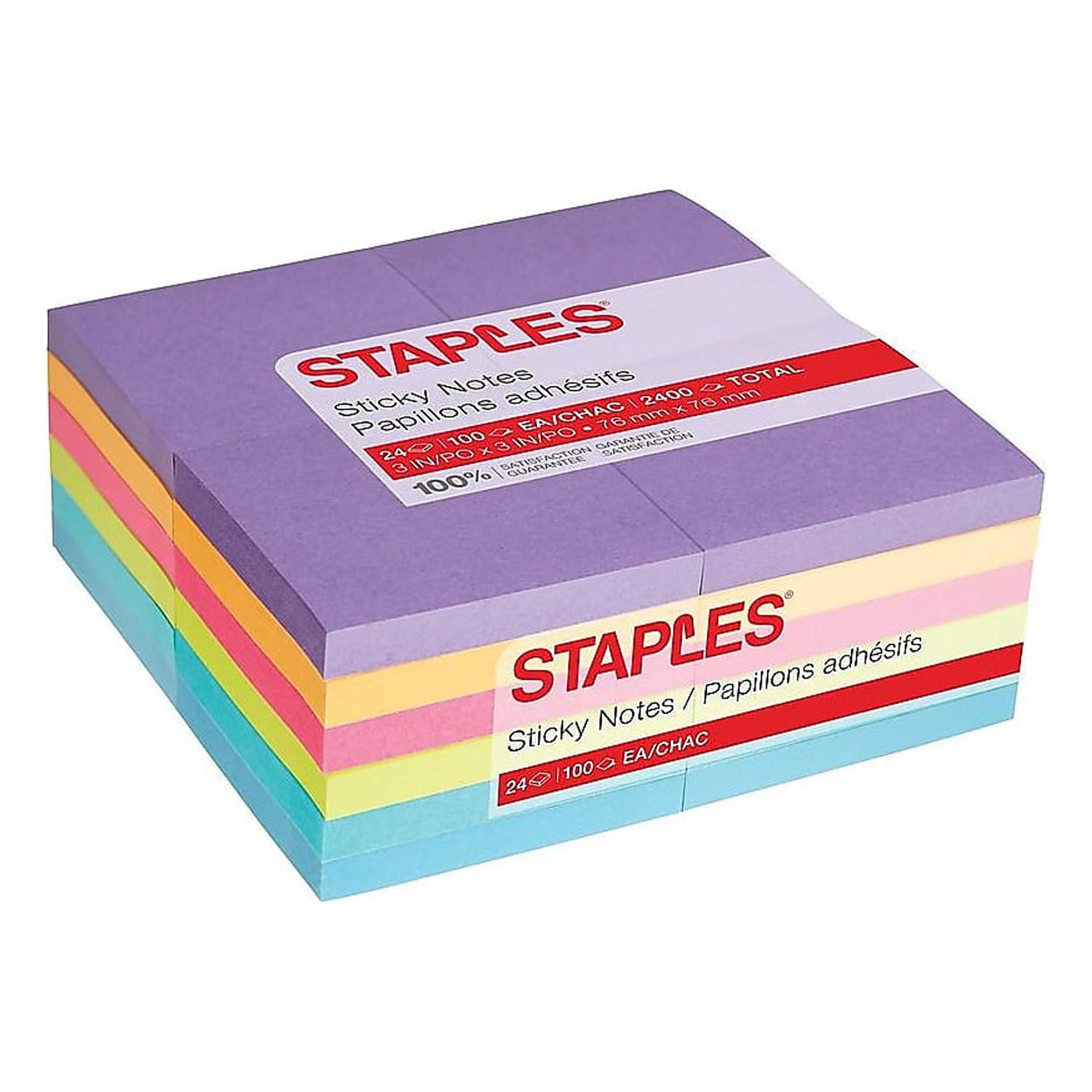 Staples Stickies Standard Notes 3" x 3" Assorted 100 Sh./Pad 24 Pads/PK
