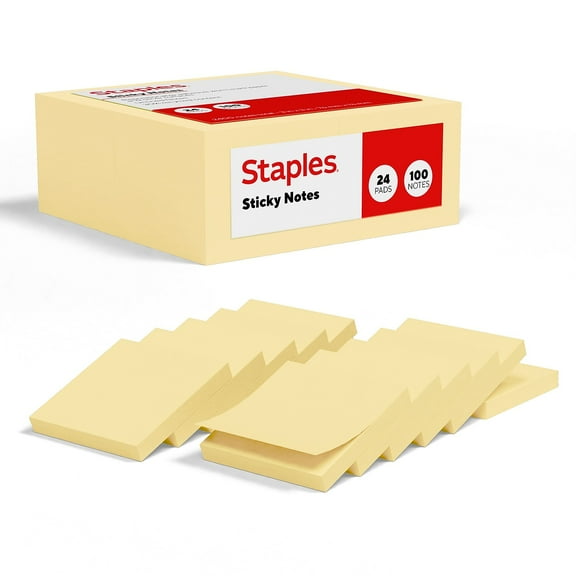 Staples Sticky Notes 3" x 3" Sunshine Collection 100 Sheets/Pad 24 Pads/Pack (ST62868)