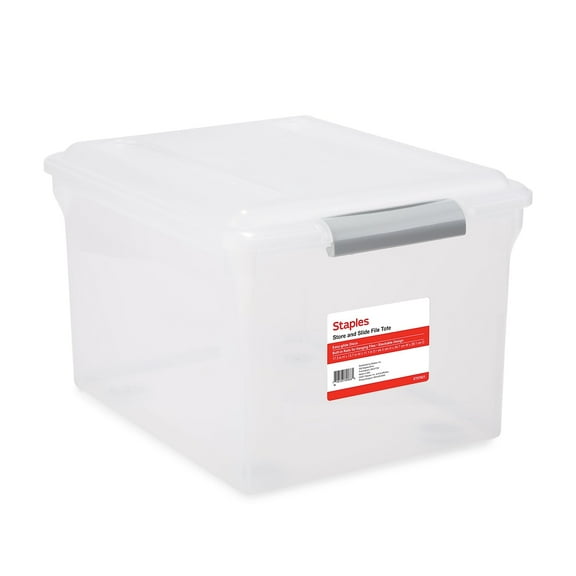 Staples Store & Slide Plastic File Box Latching Letter/Legal Size Clear (140167/139997)