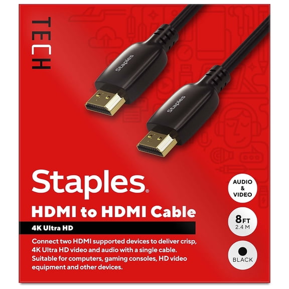 Staples TECH 8 ft. HDMI to HDMI Audio/Video Cable Male to Male Black (ST62467)