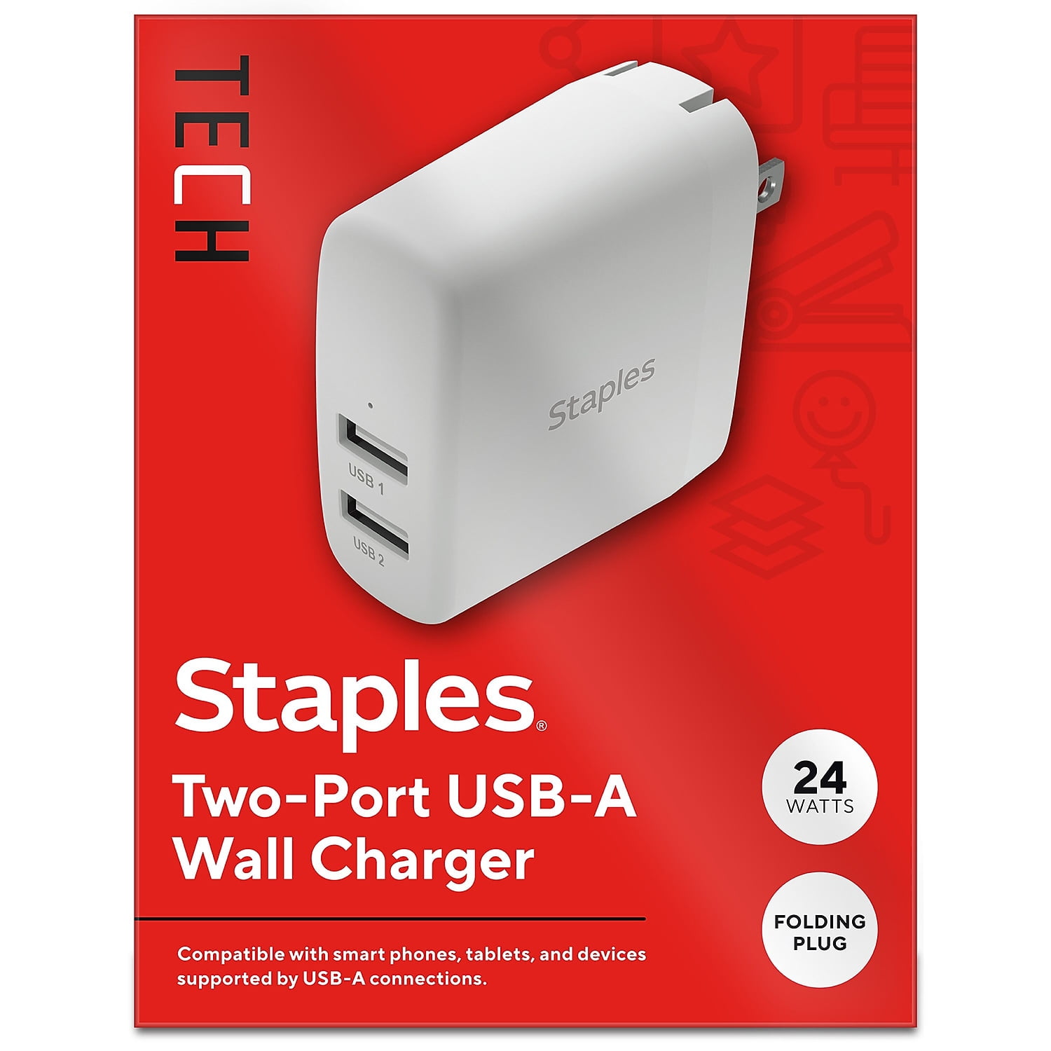 Staples TECH USB-A Wall Charger 24W White (ST62318) - Walmart.com