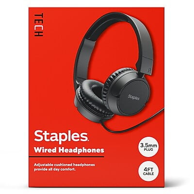 Staples TECH Wired Headphones, Black (ST63352)
