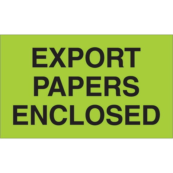 Staples Tape Logic Labels "Export Papers Enclosed" 3" x 5" Fluorescent Green 500/Roll LABDL2401